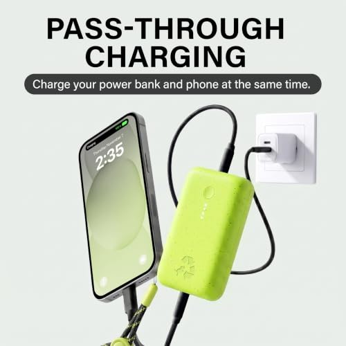 Nimble Champ Portable Charger, 10000mAh Power Bank, 20W Dual USB-C Charging - color: Cyber Lime