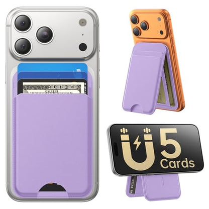 for MagSafe Wallet with Stand, 5 Card Holder, Slim Leather Magnetic Wallet for iPhone 17/16/15/14/13/12 Pro Max Plus Air Series, 3 Card Slots & 1 Cash Slot,Purple - color: Purple