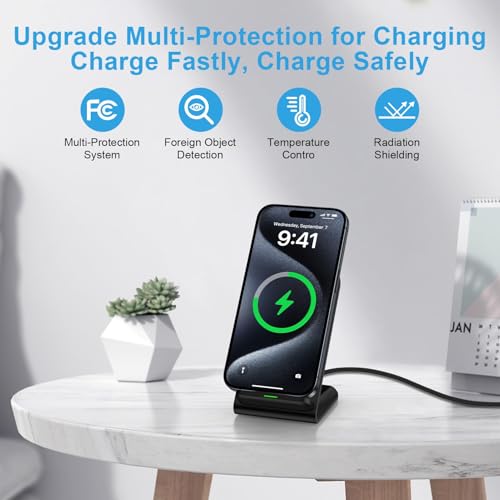 Fast Wireless Charger, Qi Certified Wireless Charging Station with Sleep-Friendly Adaptive Light Compatible with iPhone, Samsung, Google Phone, Black