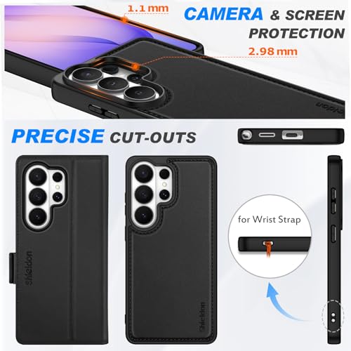 SHIELDON Detachable Leather Wallet Case for Galaxy S26 Ultra 6.9", Black | Genuine Leather, RFID Blocking, Credit Card Holder, Magnetic Closure, Kickstand, 2 in 1 Folio Design, Full Protection Cover - color: Black