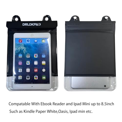 DRLOKPAK Waterproof eReader Case Cover Tablet Holder Floating Dry Bag Pouch for Kindle Paper White Oasis Fire 7 HD 8 Nook HD 9 Kobo Libra 2 iPad mini Tab 7 Nexus 7 - color: Black, size: 8.5inch