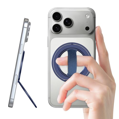 EWA MagOne Gen 3.5 [Compatible with MagSafe] Phone Grip Stand with Finger Strap, Removable Magnetic Ring Holder Kickstand Loop for iPhone 17,16,15,14,13,12 Series (Blue) - color: Blue