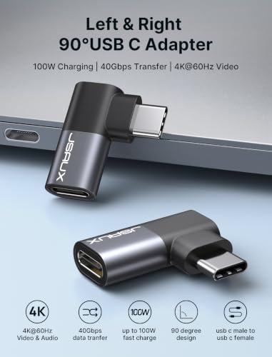 JSAUX 90 Degree USB C Male to Female Adapter 2-Pack, 100W 40Gbps - color: Grey, size: Flat Right Angle-2 Pack