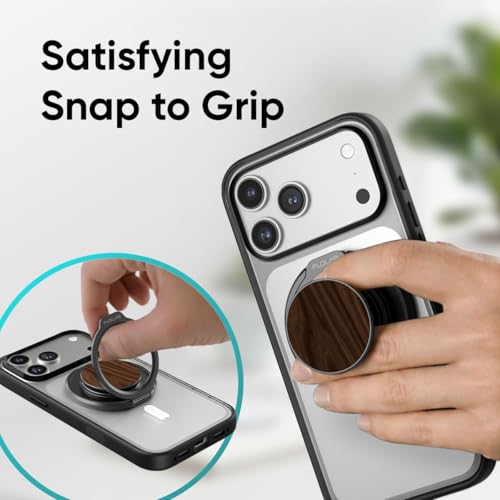 FLOLAB ForgeGrip Strong Magnetic Phone Holder & Phone Grip for MagSafe Grip iPhone Accessories Magnetic Phone Grip, Ring Holder & Stand, Satisfying Snap Grip - Walnut - color: Walnut