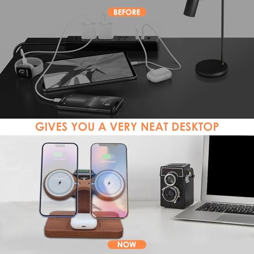 Wood Dual Phone Charging Station Compatible with Magsafe Charger - color: Without Apple Watch Charger