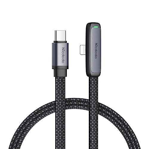 mcdodo 6FT USB C to Lightning Cable 90 Degree Right Angle USB-C to Lightning Charging Cable with LED Indicator Light Compatible with iPhone 14 13 12 11/Pro/ProMax/Plus, iPad, AirPods, iTouch - color: USB-C to Lightning
