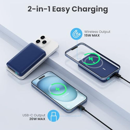 Magnetic Portable Charger 10800mah for Magsafe Battery Pack, Wireless Power Bank with USB C in&out PD Fast Charging,Travel Essential Phone Battery Charger For iPhone 17/16/15/14/13/12 Series-Dark Blue - color: Dark Blue
