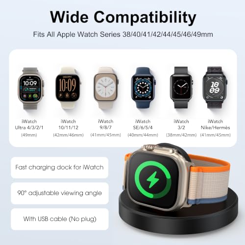 Upgraded for Apple Watch Charger, Foldable Travel Fast Charging Dock - color: Black