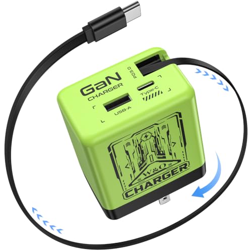 W & O Retractable Phone Charger with USB C Cable for iPhone17/16/15 - color: Green