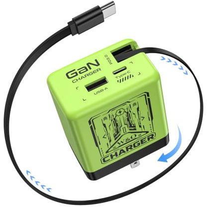 W & O Retractable Phone Charger with USB C Cable for iPhone17/16/15 - color: Green
