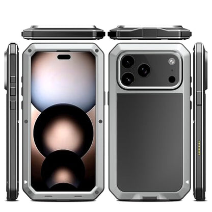 Compatiable with iPhone 17 Pro Max Case,360 Full Body Protective Cover Heavy Duty Shockproof [Tough Armour] Aluminum Alloy Metal Case with Silicone Built-in Screen Protector - Silver - color: Silver