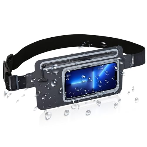 Black Fanny Pack for Women Waterproof Dry Bag for Paddle Boarding Men Kayak Snorkeling Swimming Boat Float Beach Travel,Water Proof Waist Bag Fit Phone iPhone Pro Max Running Belt Pouch Bags - style: 02-100% Waterproof With Clear Window