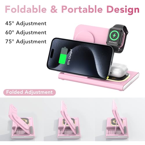 3 in 1 Foldable Charging Station for Apple Wireless Charger - color: Pink