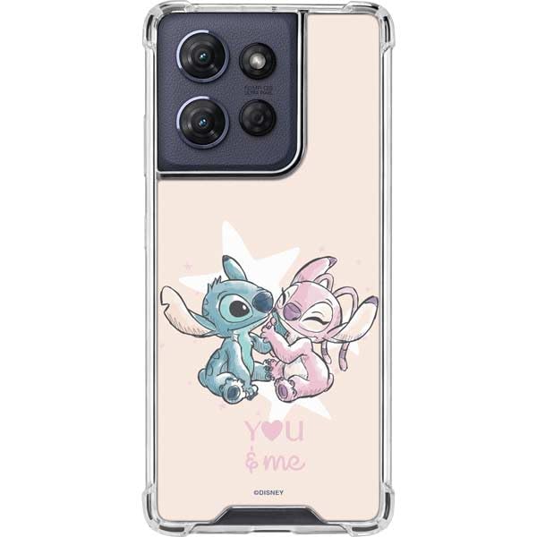 Skinit Clear Phone Case Compatible with Moto G Power 5G (2025) - Officially Licensed Disney Lilo and Stitch Stitch and Angel Design - color: Pink - STCHDS02
