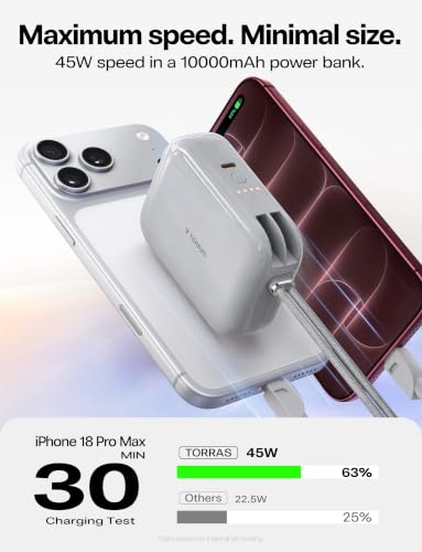 TORRAS Mini Power Bank for iPhone 18 Pro Max, 45W 10000mAh Portable Charger - color: GREY