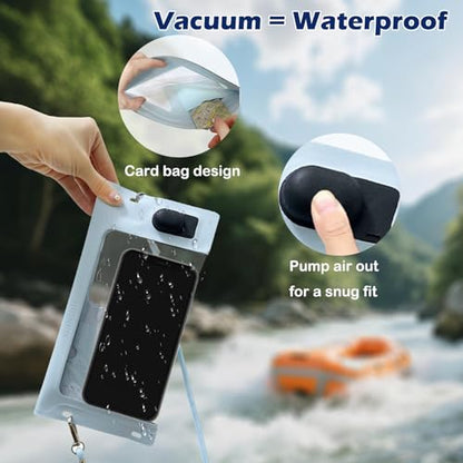 IPX8 Waterproof Phone Case Vacuum Sealed Dry Bag Blue | Bubble-free vacuum seal ensures HD photos & zero touch lag. IP68 waterproof protection for up to 7" iPhones & Samsung. - color: Blue, size: 1Pack