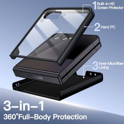 JETech Case for Samsung Galaxy Z Flip 7, Black | Built-in Front Screen Protector, Slim Hard PC Design, Shockproof Protection, Anti-Scratch Finish - color: Black