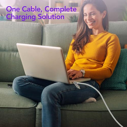 MFish 240W 4-in-1 Fast Charging Cable, White, 6.6FT - color: White, size: 6.6FT