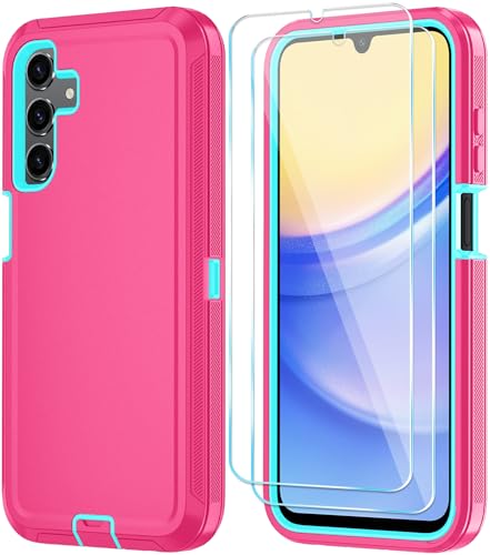 Qinmay Phone Case for Samsung Galaxy A15 5G Case with HD Screen Protector, Heavy Duty Shockproof & Dropproof 3-Layer Cover Phone Case for Galaxy A15,Pink SkyBlue - color: Pink SkyBlue, size: for Galaxy A15