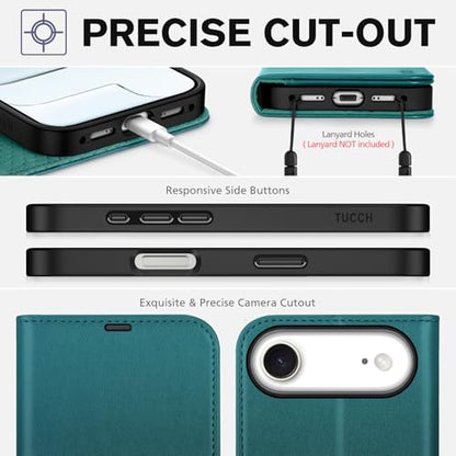 TUCCH Case Wallet for iPhone Air (6.5"), RFID Blocking Folio, Bluish Green | 4 Card Holders, Kickstand, PU Leather, Magnetic Closure, Shockproof TPU Shell, Protective Flip Cover - color: Bluish Green