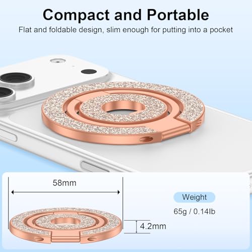 Magnetic Phone Ring Holder Stand for MagSafe Grip, Double Sided Adjustable - color: Rose Gold