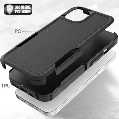 MDCN Heavy Duty Phone Case: Dual Layer Protective, Shockproof, Rugged Bumper Tough with Screen Protector - 16FT Military Grade Drop Tested for iPhone 14 / iPhone 13, Black - color: Black (PC) + Black (TPU)