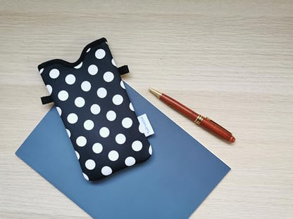 Tainada Cell Phone Pouch w/Crossbody, Neck Lanyard (Black White Polka Dots) | For Men/Women; lightweight neoprene pouch; Compatible with iPhone 17/16 Pro Max, 16e, 16/15 Plus; Samsung S26/S25, A57/A56 - color: Black White Polka Dots
