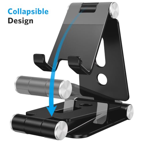 OMOTON Foldable Cell Phone Stand, C4 Portable Aluminum Phone Holder - color: Black