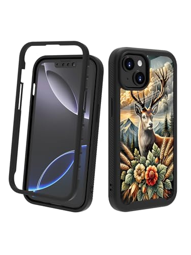 Compatible with iPhone 14 / iPhone 13 Case – Rugged Full-Body Protective Cover for Women Men Dual Layer Shockproof Bumper, Heavy-Duty Phone Case - Deer Flower Mountain 115 - color: Deer Flower Mountain 115