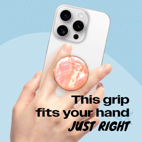 On The Grip Universal Phone Grip & Stand, Genuine Natural Gemstone/Seashell, Strong Adhesive Finger Holder, Collapsible Socket for iPhone, Samsung Galaxy, Kindle and Tablets (Peach)