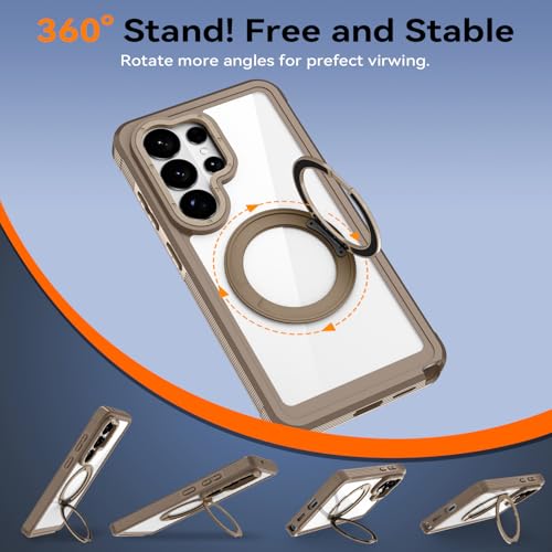 Magnetic for Samsung Galaxy S26 Ultra Case, Compatible with MagSafe, Full Body Rugged Case with Built-in Screen Protector & Kickstand & Belt-Clip (Gold) - color: Gold