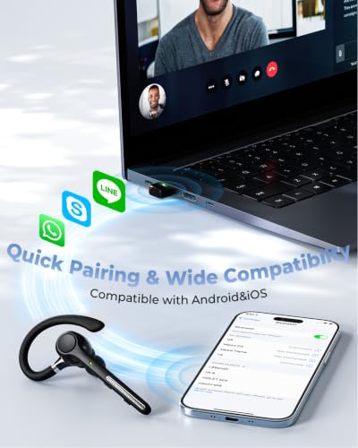 Ngsod Bluetooth Headset V5.4,USB Dongle Wireless Earpiece with Mic for Work - color: Deep Black
