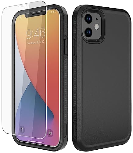 Diverbox for iPhone 11 Case [Shockproof] [Dropproof] [Tempered Glass Screen Protector],Heavy Duty Protection Phone Case Cover for Apple iPhone 11 (Black-2in1) - color: Black-2in1