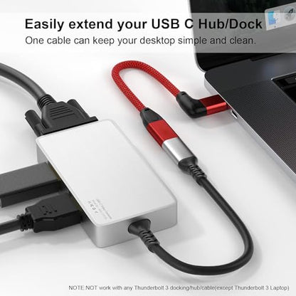 Right Angle USB C Extension Cable 0.6FT, USB-C 3.2 Male to Female Cable - color: RED, size: 0.6FT