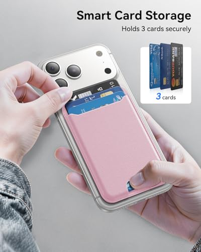 TWZKG for MagSafe Wallet, 3 Cards Holder, Slim Magnetic Phone Wallet for iPhone 17/16/15/14/13/12 Pro Max Plus Air Series,RFID Blocking Vegan Leather,Pink - color: Pink
