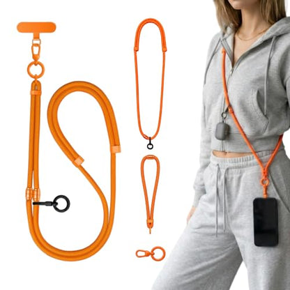 4-in-1 Phone Lanyard, Crossbody, Neck, Wrist & Finger Strap - color: Orange