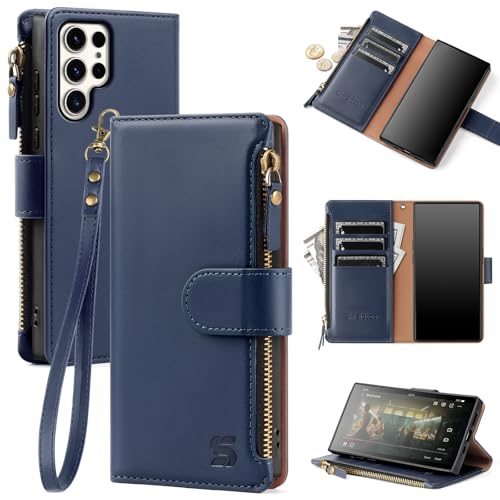Shieldtop Compatible with Samsung Galaxy S23 Ultra 5G Wallet Case with Card Holder,Women Men RFID Blocking PU Leather Phone Case Flip Protective Cover Wrist Strap Zipper Credit Card Slots,Blue - color: Blue, size: Galaxy S23 Ultra - 6.8"