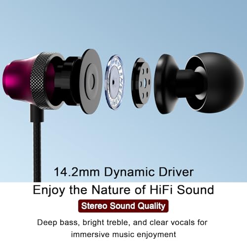 USB C Headphones Wired Earbuds for iPhone 18 Pro Max 17/Samsung S26 - color: Red