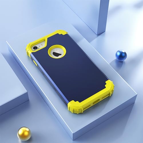 IDweel for iPhone 8 Case & for iPhone 7 Case with Screen Protector,3 in 1 Shockproof Hybrid Heavy Duty Hard PC Cover Soft Silicone Sturdy Bumper Full Body Sturdy Case, Navy Blue/Yellow - color: Navy Blue/Yellow
