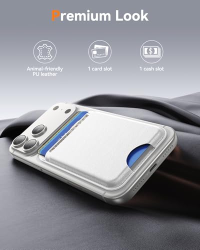 for MagSafe Wallet, 5 Card Holder, Slim Leather Magnetic Wallet for iPhone 17/16/15/14/13/12 Pro Max Plus Air Series, 1 Card Slots & 1 Cash Slot,White - color: White