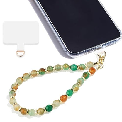 Marble Beaded Phone Wrist Strap for Women, Detachable Design - color: Green Peacock Agate
