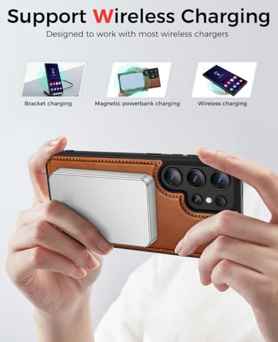 OCASE for Samsung Galaxy S24 Ultra Detachable Wallet Case with Card Holder, [2 in 1] PU Leather Flip Folio Case with RFID Blocking Magnetic Stand Shockproof Phone Cover 6.8 Inch 2024, Brown | [Removable Magnetic Case] [Wireless Charging] [Card Slot] Mobil