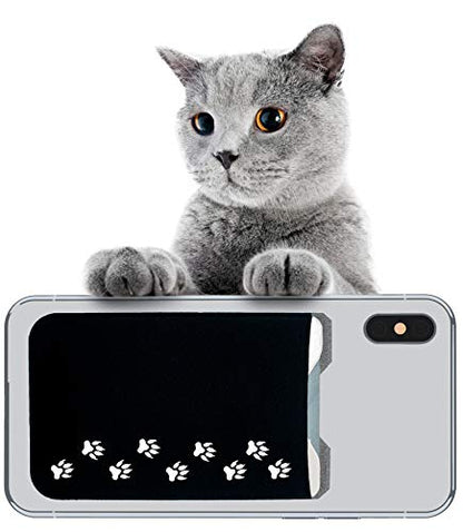 Phone Wallet - Adhesive Card Holder - Cell Phone Pouch - Stick on Lycra Pocket by Gecko - Carry Credit Cards and Cash - color: CAT PAW - BLACK