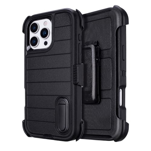 for Phone Case iPhone 16 Pro Case Black with Belt Clip Heavy Duty· | Holster for Shockproof Cases,3 Layers of Sturdy,Military Grade Defender Cover for iPhone 16 Pro Cases Black 6.3 Inch - color: Black