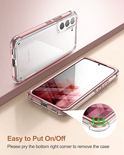 SURITCH for Samsung Galaxy S22+ Plus Clear Case 6.6" (Only), [Built-in Screen Protector] Full Body Protective Hard Shell+Soft TPU Phone Case for Samsung S22 Plus -(Rose Gold Edge) - color: Rose Gold Edge