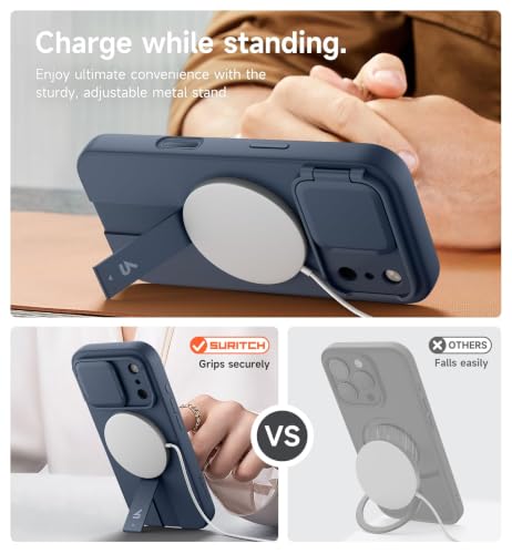 SURITCH for iPhone 17 Pro Case with Camera Control Cover, Camera Cover and Adjustable Kickstand, Compatible with MagSafe, Shockproof Bumper Protective Cases 6.3 Inch, Blue - color: Blue, size: IPhone 17 Pro-6.3"