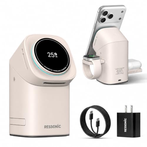 25W 3 in 1 Wireless Charging Station for Apple&Samsung, Desk Night Stand - color: Desert Color