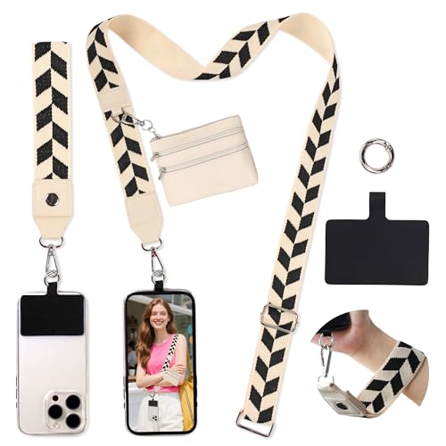 FUVLIFE Cell Phone Lanyard Crossbody, Clip and Go Phone Strap with Wallet - color: Modern Geometric