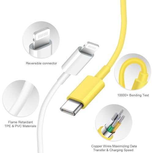 iPhone Charger Fast Charging 10FT 20W USB C Charger Block Super Fast Charger Cable Compatible with iPhone14/14 Pro Max/13/13Pro/12/12 Pro/11,iPad(Yellow - color: Yellow, size: 10FT