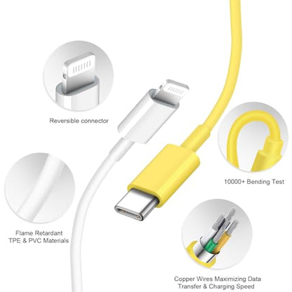 iPhone Charger Fast Charging 10FT 20W USB C Charger Block Super Fast Charger Cable Compatible with iPhone14/14 Pro Max/13/13Pro/12/12 Pro/11,iPad(Yellow - color: Yellow, size: 10FT